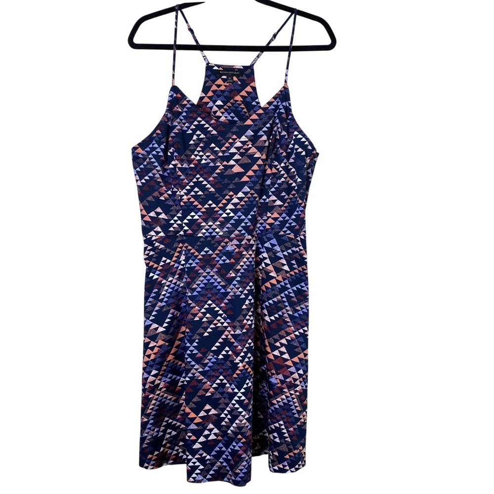 Banana Republic Womens Geometric Fit & Flare Halter Mini Dress Size 14 Boho - Picture 2 of 8